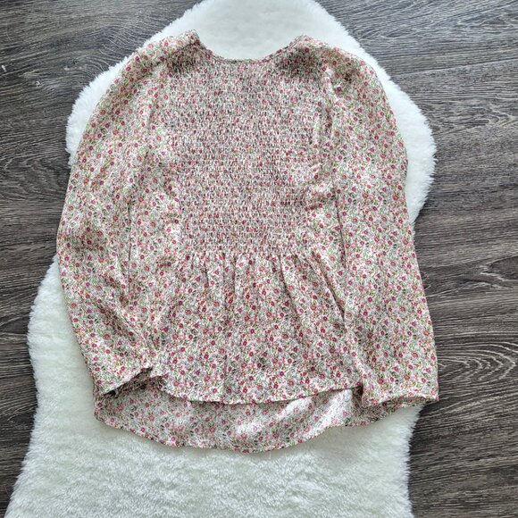 Zara Dainty Floral Print Smocked Blouse in Cream Sz S - Picture 3 of 9